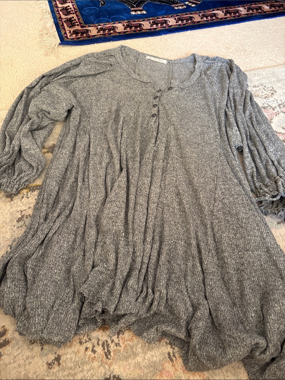 We The Free Heather Gray Flutter Tunic with Henley Buttons